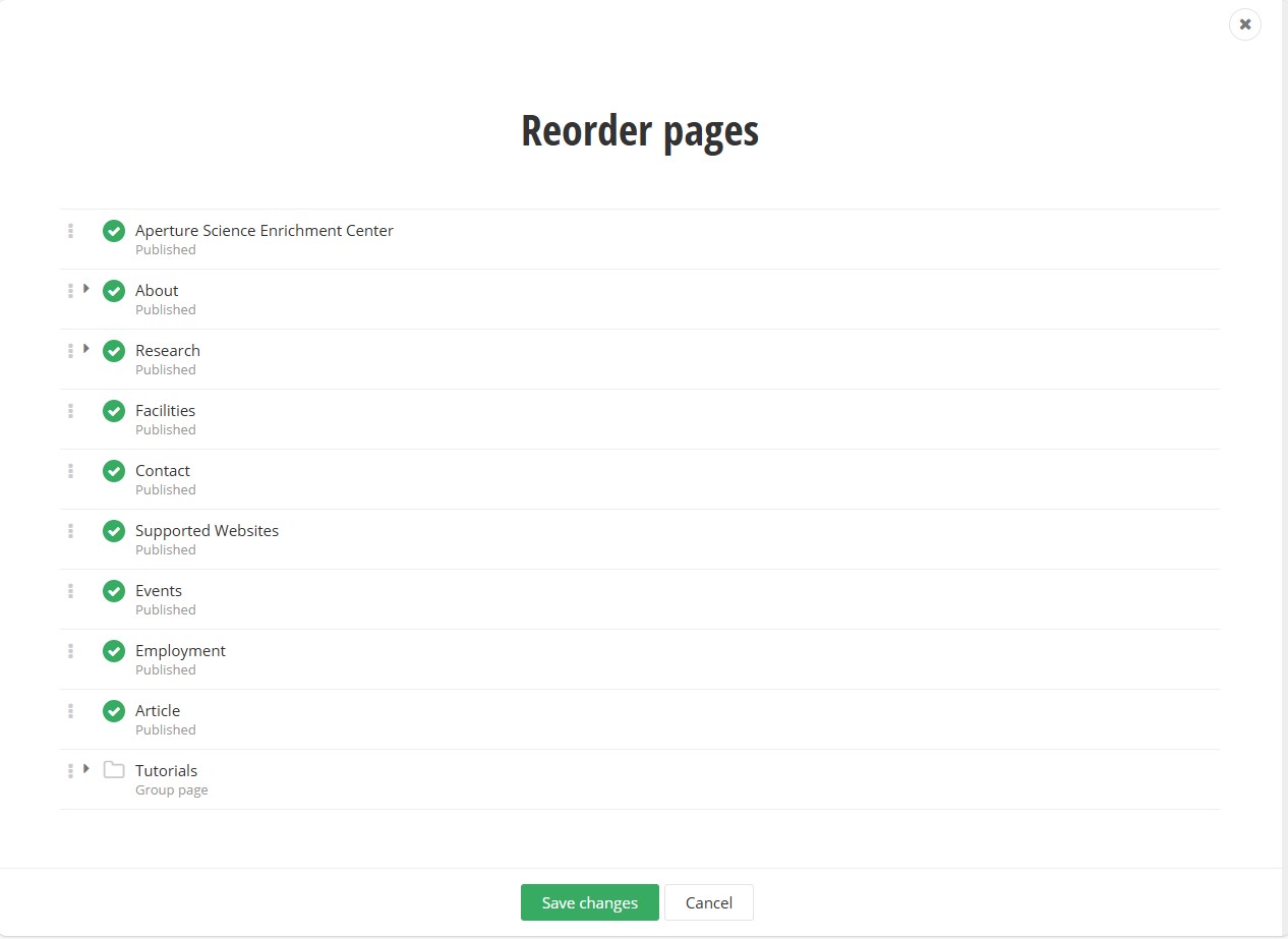 Reorder pages modal