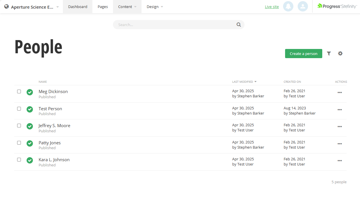 People admin screen