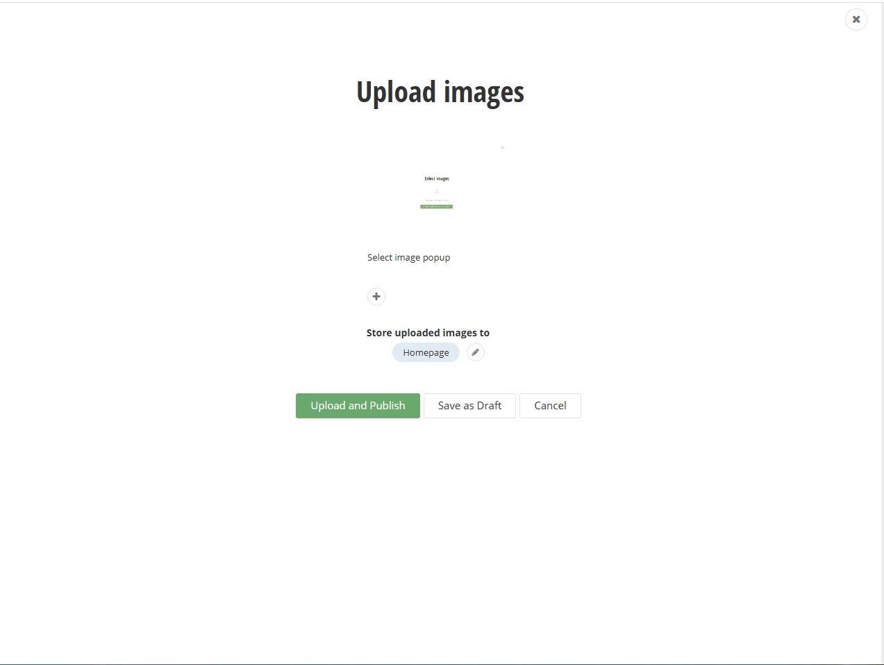 Upload image popup with alt text